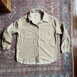 PACSUN Women’s M/L Tan Corduroy Button-Up Shacket raw hem 100% Cotton